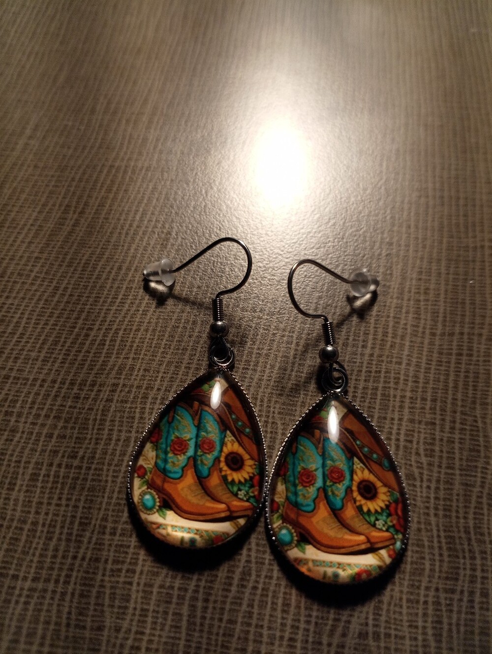 Turquoise Cowboy Boot Teardrop Earrings - Women Jewelry